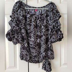 **Vince Camuto Floral Off-the-Shoulder Bubble Sleeve Blouse, Size L, NWOT**